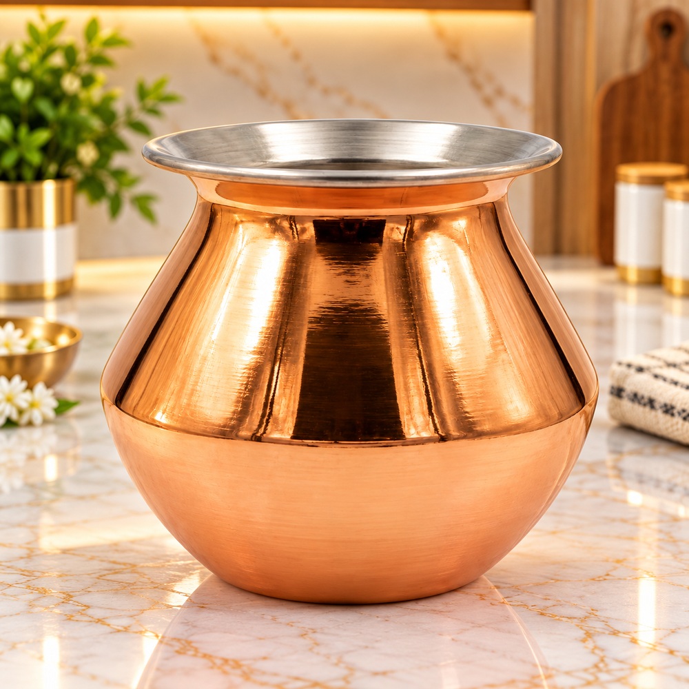 Copper Deksa(1.3 L) | Premium Copper Cooking Pot Traditional Pital Handi for Indian Cooking