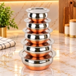 Stainless Steel Copper Bottom Kitchen Serving,Handi Set 5-Pieces with Cover