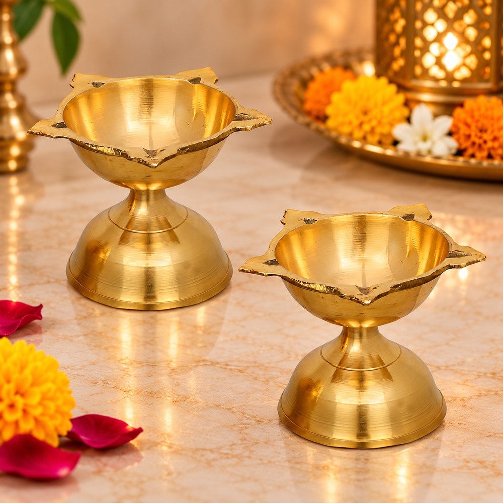 Brass Five Face Diya Set of 2