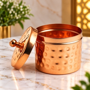 Hammered Copper Plated Jar with Lid