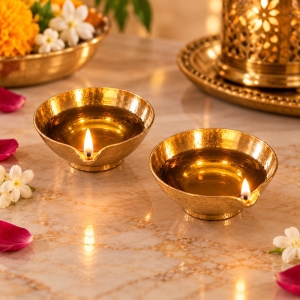 P-TAL Brass Diya for Pooja 100% Pure Brass Set of 2 pcs