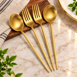 Aurum Gold Spoon and Fork Set, 4-Piece Stainless Steel